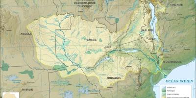 Harta e Zambia treguar lumenjve dhe liqeneve