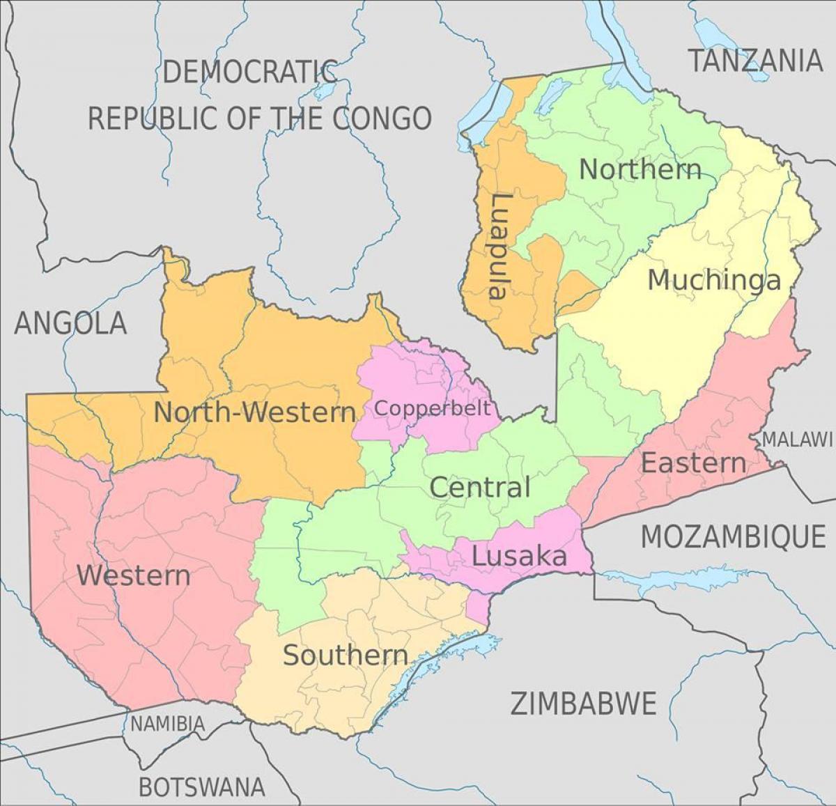 harta e Zambia treguar 10 provinca