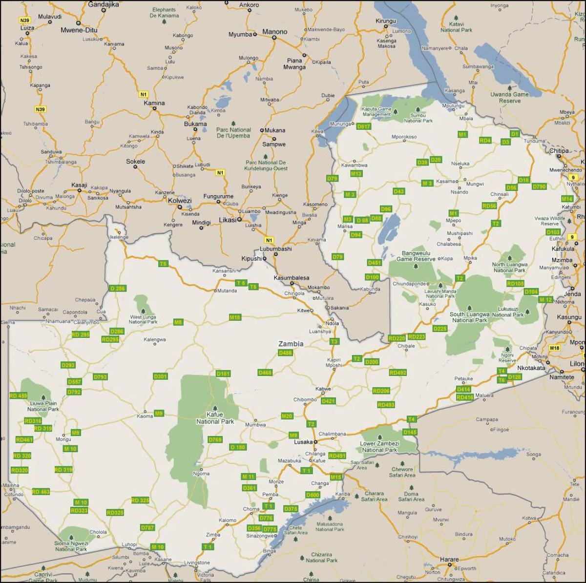 Harta e detajuar Zambia